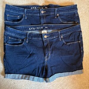 Ava & Viv Women's High-Rise Midi Cuffed Jean Shorts Dark Wash Lot Of Two Sz 18W